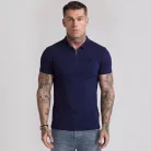 Siksilk Navy Zip Polo T-Shirt - Méret: L