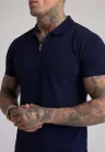Siksilk Navy Zip Polo T-Shirt - Méret: L