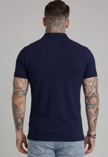 Siksilk Navy Zip Polo T-Shirt - Méret: L