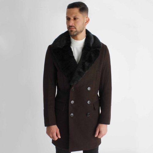 Fur Aspen Coat - barna szövetkabát - Méret: S 
