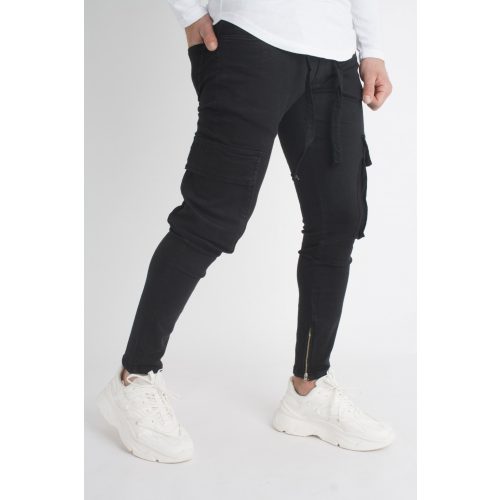 Storm Zip Cargo Jeans - fekete oldalzsebes farmer - Méret: 29