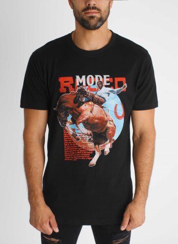 Rodeo Mode Tee - mintás fekete póló - Méret: XS