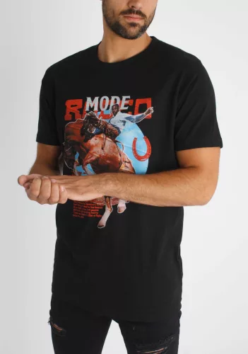 Rodeo Mode Tee - mintás fekete póló - Méret: XS