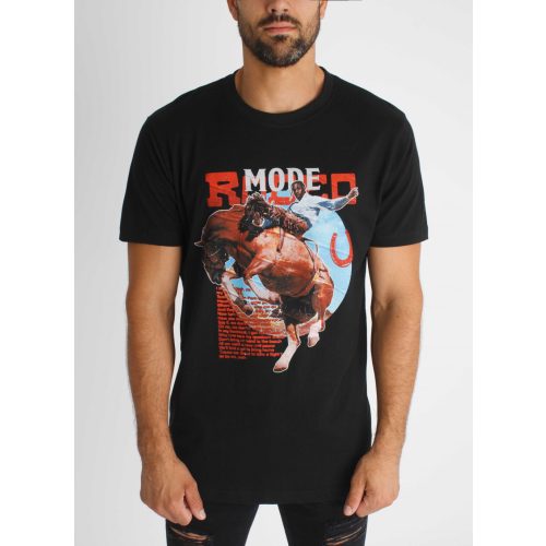 Rodeo Mode Tee - mintás fekete póló - Méret: M