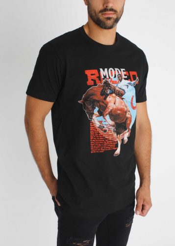 Rodeo Mode Tee - mintás fekete póló - Méret: L
