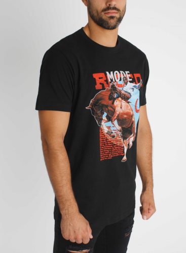 Rodeo Mode Tee - mintás fekete póló - Méret: L