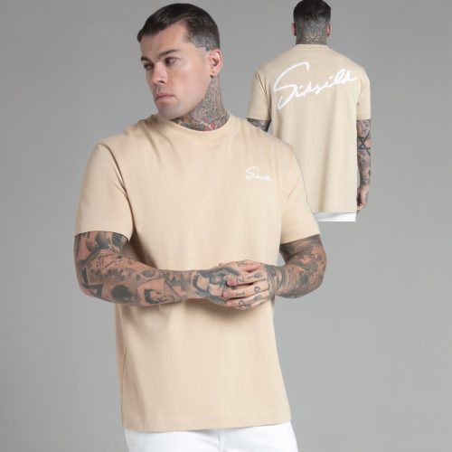 Siksilk Beige Script T-Shirt - bézs oversize póló - Méret: XL