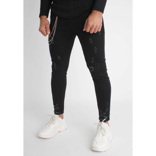 Shadow Chainz Jeans - szaggatott fekete farmer - Méret: 38