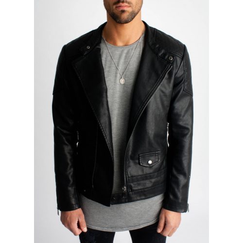 Ebony Biker Jacket - fekete bőrdzseki - Méret: XL
