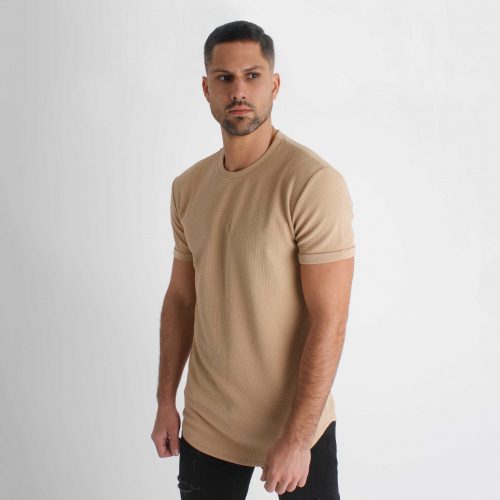 Beige Slim Tee - bézs hosszított póló - Méret: XL