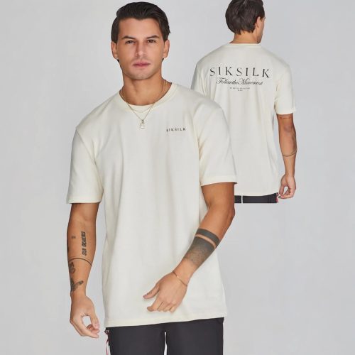 Siksilk Ecru Graphic T-Shirt - törtfehér póló - Méret: L