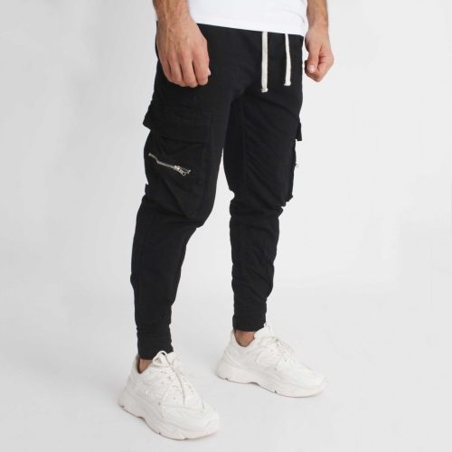 Velcro Black Cargo Pants - oldalzsebes nadrág - Méret: S