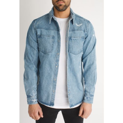 Distressed Denim Jacket - szaggatott kék farmerkabát - Méret: S 