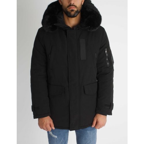 Black Fur Winter Coat - fekete szőrmés télikabát - Méret: S