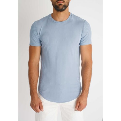 Barred Blue Tee - kék hosszított póló - Méret: S 
