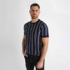 Striped Knitted T-Shirt - kék kötött póló - Méret: L