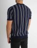 Striped Knitted T-Shirt - kék kötött póló - Méret: L