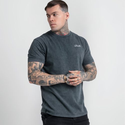 Siksilk Grey Acid Wash Relaxed Fit T-Shirt