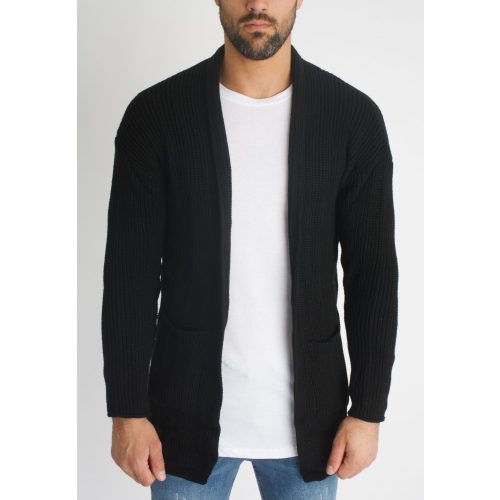 Black Knitted Cardigan - fekete kötött kardigán - Méret: XL