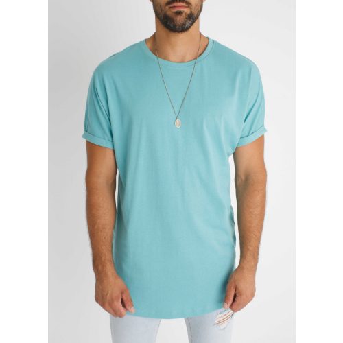 Long Shaped Glass Turnup Tee - kék póló - Méret: L