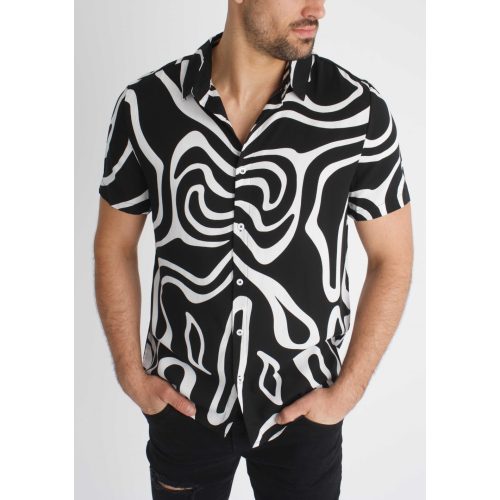 Motion Black Shirt - mintás fekete ing - Méret: M