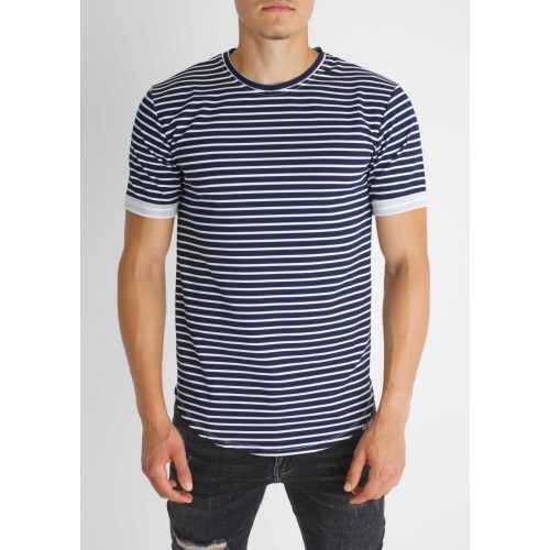 Navy Striped Tee - hosszított kék póló - Méret: M