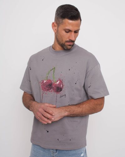 Cherry Szürke Boxy Póló - Méret: M