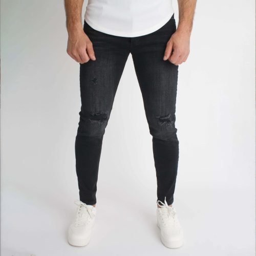 Faded Ripped Jeans - koptatott fekete farmer - Méret: 32