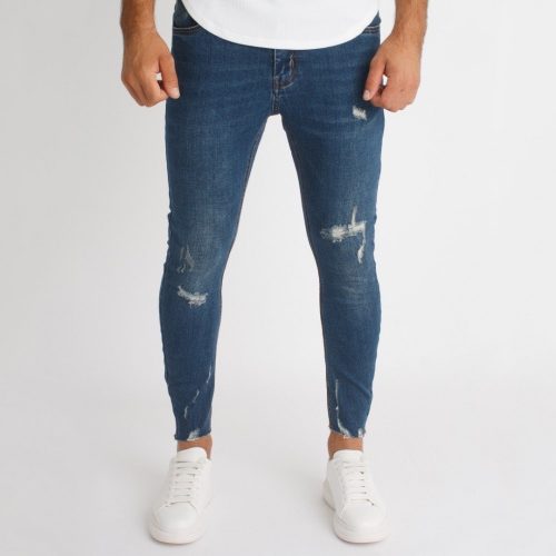 Navy Ripped Jeans - kék szaggatott farmernadrág - Méret: 36