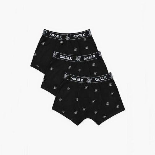 Siksilk Black Logo 3 Pack Boxer - fekete mintás alsónadrág - Méret: XXL